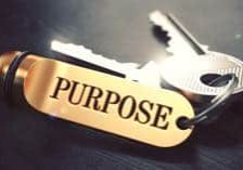 Purpose - Bunch of Keys with Text on Golden Keychain. Black Wooden Background. Closeup View with Selective Focus. 3D Illustration. Toned Image.